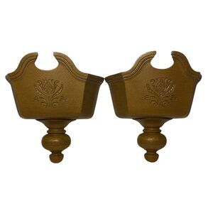 MCM Vtg Wall Pocket Planter HOMCO Plastic Faux Wood Floral Design USA 6060 Set/2